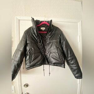 Vigoss Black Faux-Leather Cropped Jacket